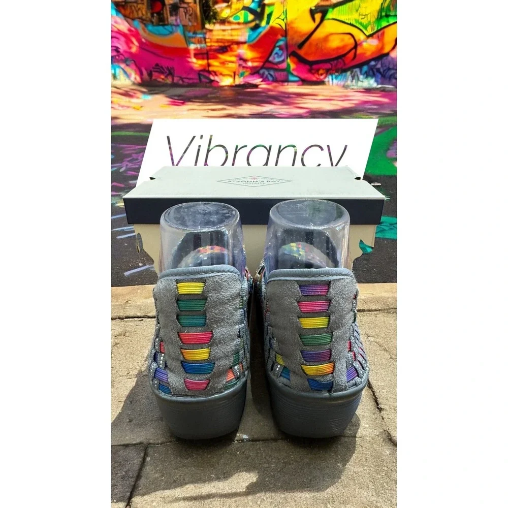 St. John's Bay Womens Karma‎ Multicolor Round Toe Wedge Heel Mary Jane Liknew8.5